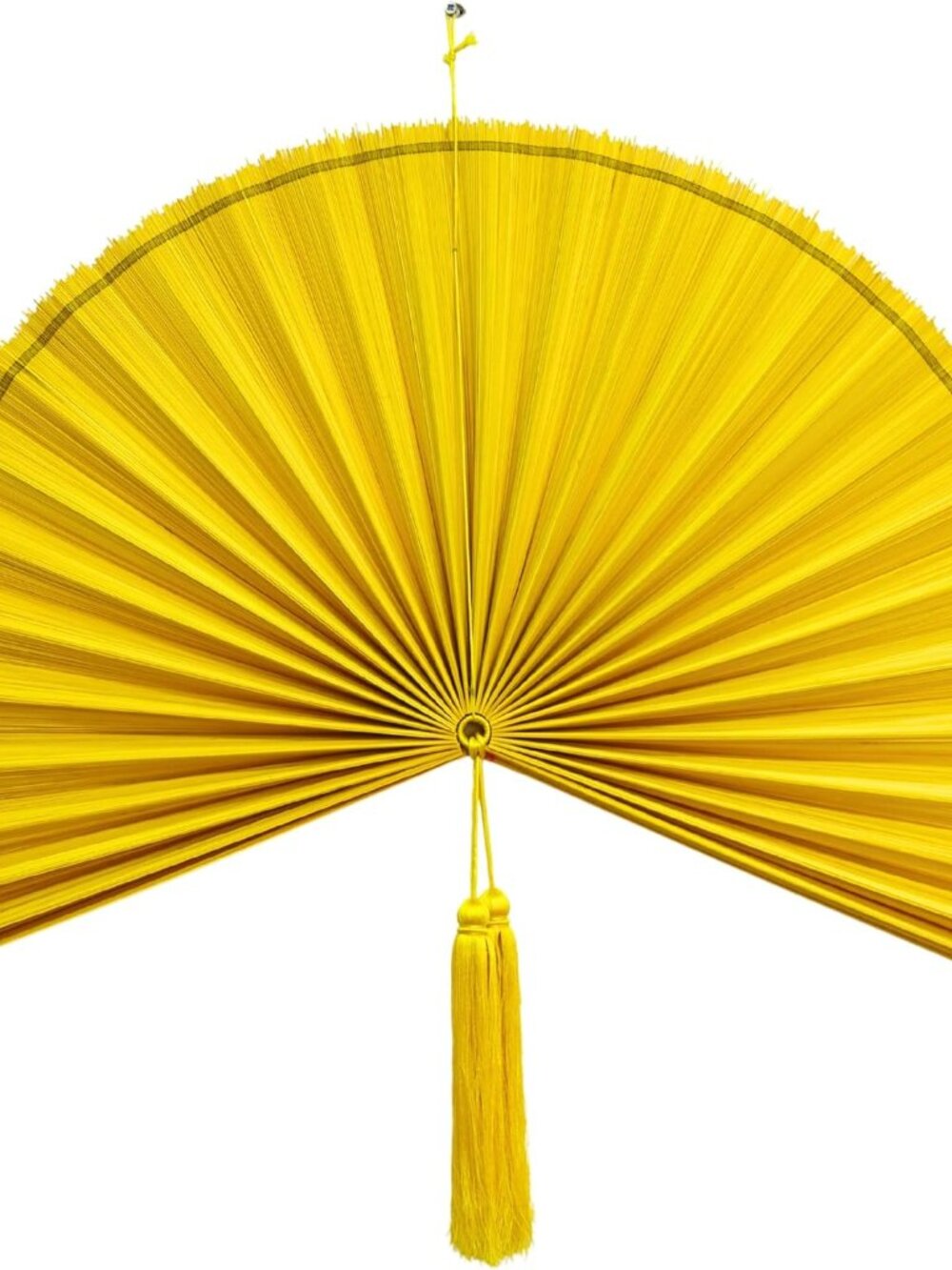 Yellow Bamboo Wall Fan, 47" Handmade Boho Wall Decor For Bedroom